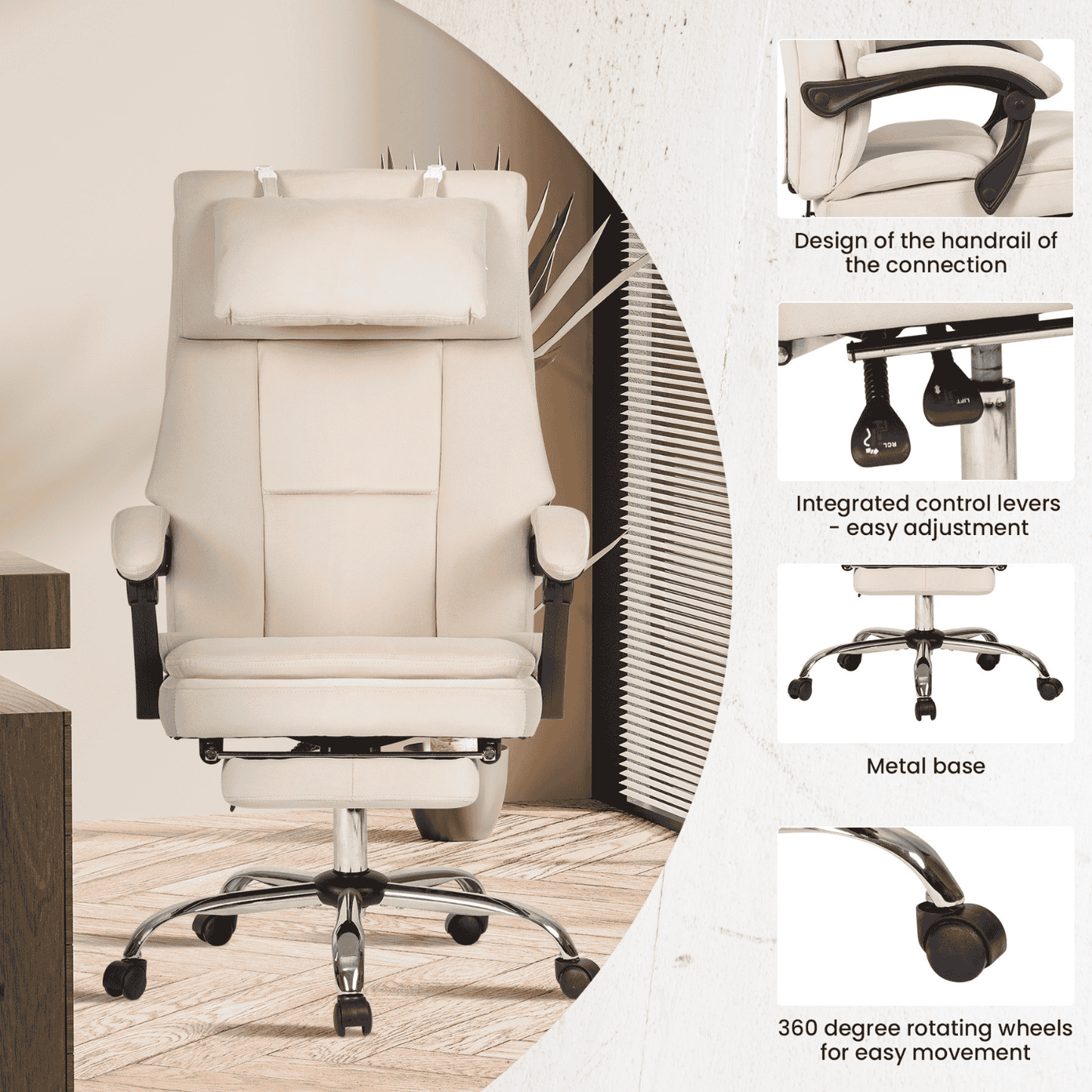 Noosagreen-Velvet-Luxe-Ergonomic-Office-Chair-product-beige-details