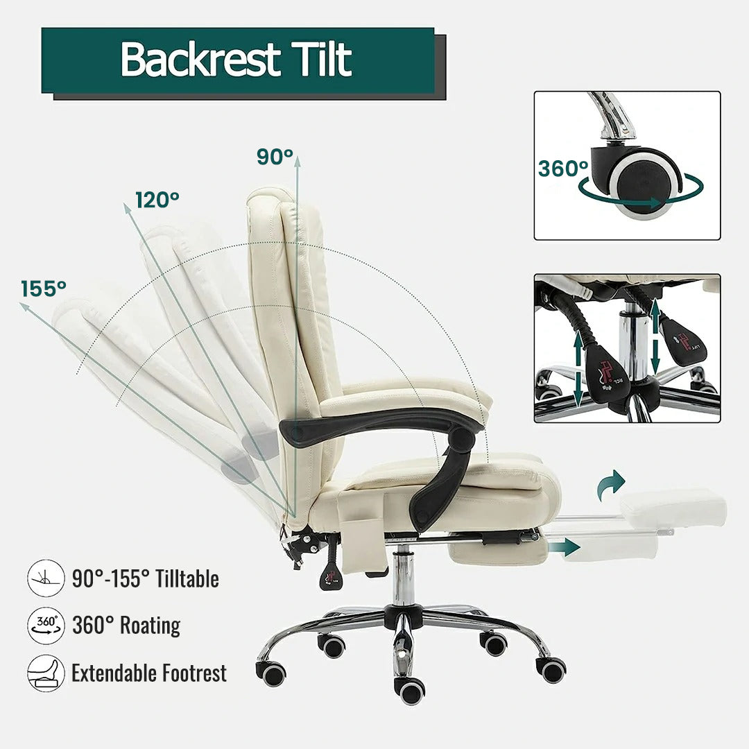 Reclining Office Chair with Footrest, Adjustable Lumbar Support Pillow –  Noosagreen