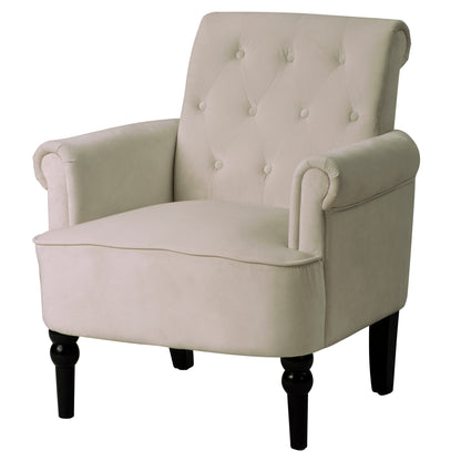 Button Tufted Club Accent Armchairs with Wooden Legs