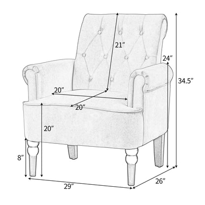 Button Tufted Club Accent Armchairs with Wooden Legs