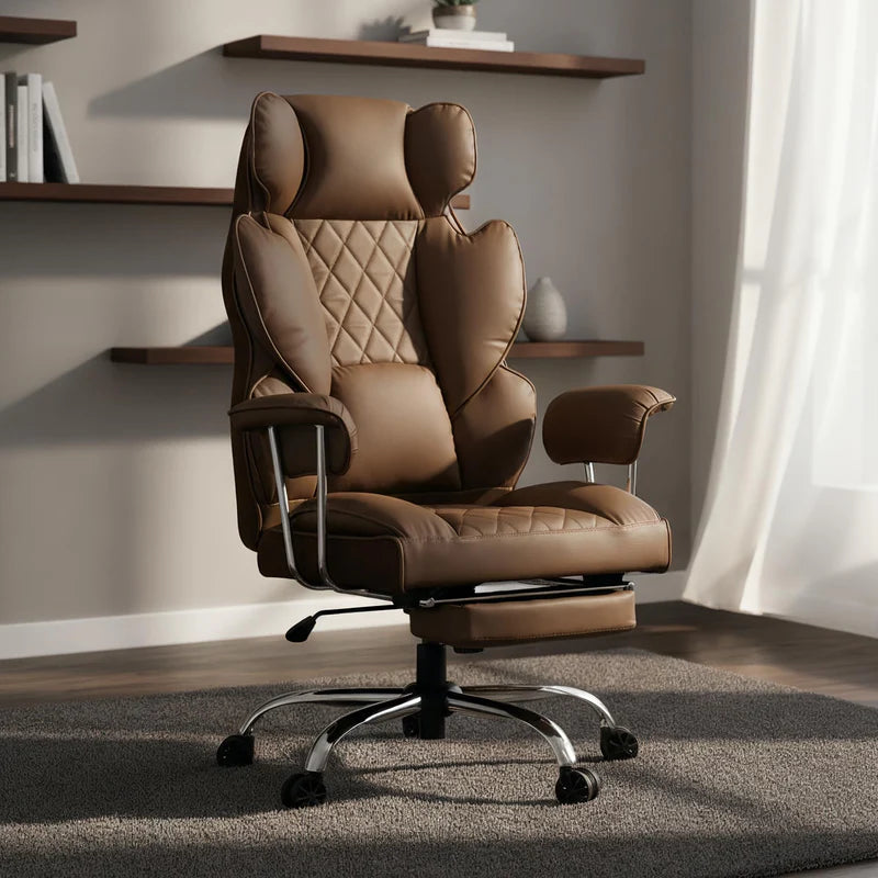 Ergonomic Office Chair - Adjustable Lumbar, Recline, PU Leather & Footrest