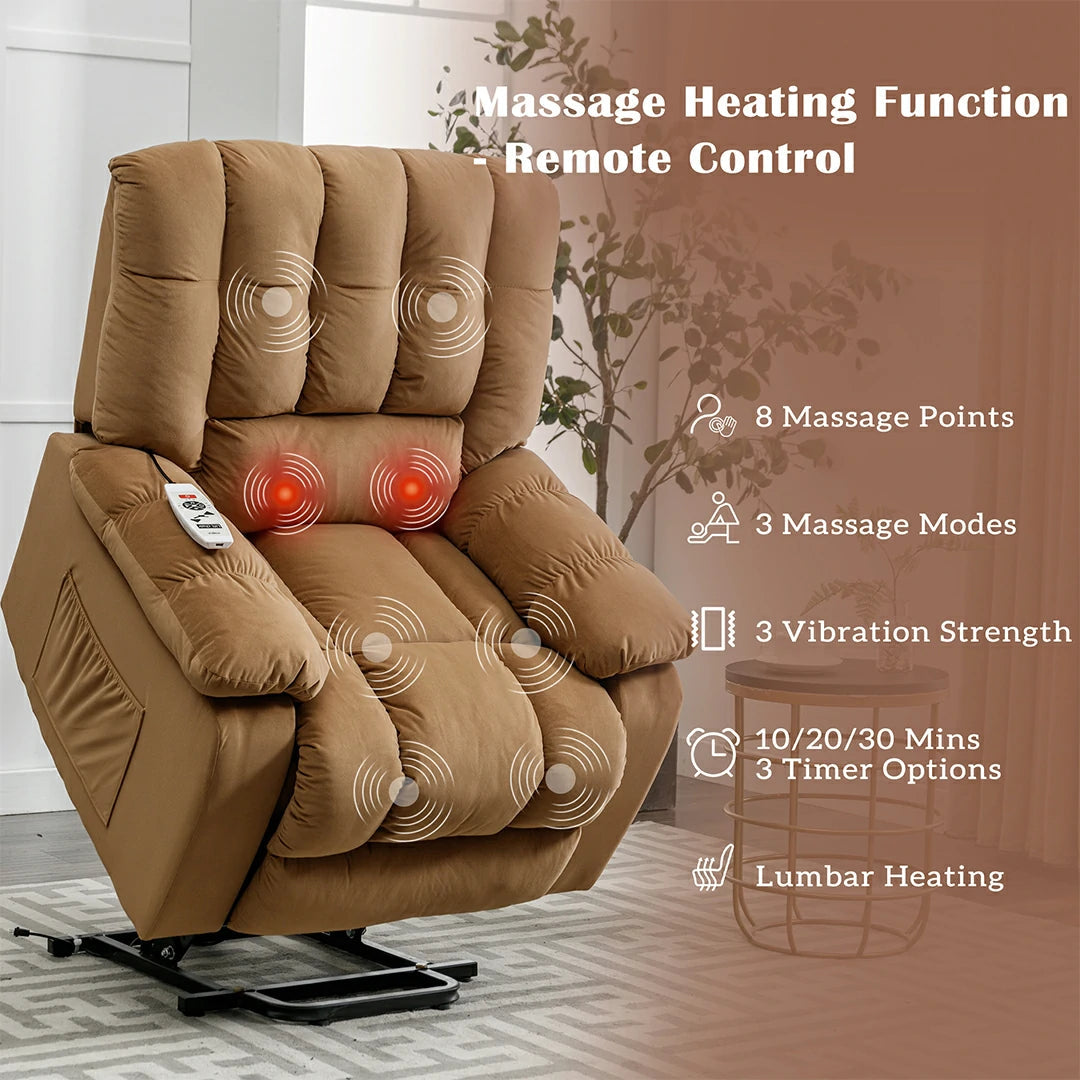 Large Width Power Lift Recliner with Heat & Massage Function