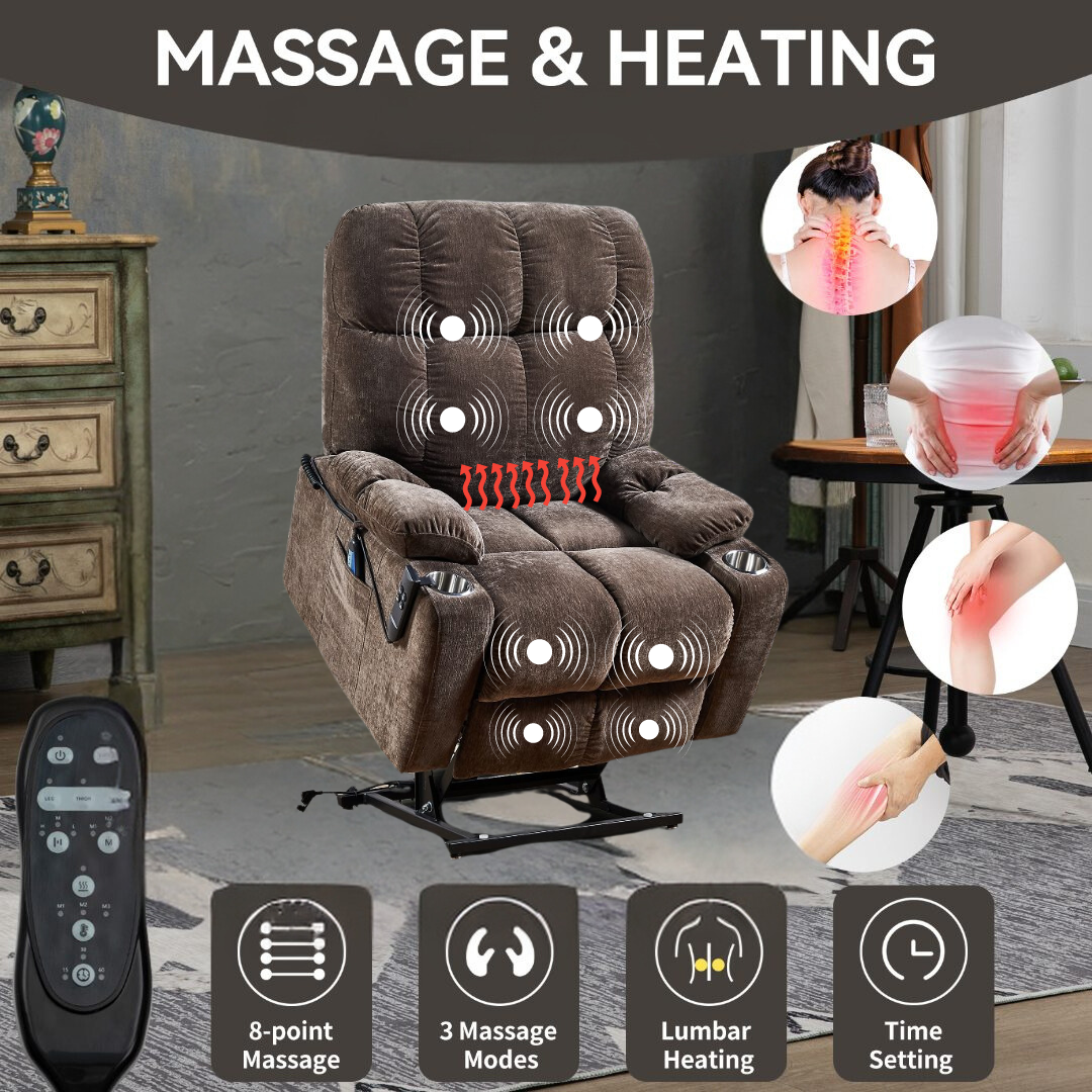 Power Lift Recliner Chair for Elderly Infinite Position with Heat and Massage