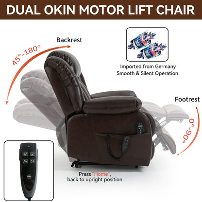 Dual Motor Leather Fabric Power Lift Recliner Chair with Heat and Massage