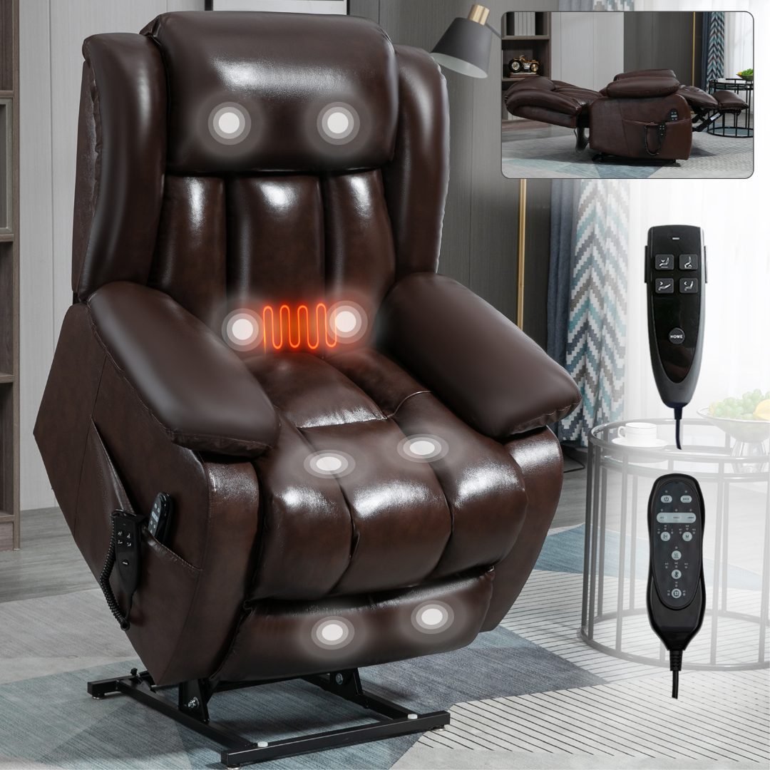 Dual Motor Leather Fabric Power Lift Recliner Chair with Heat and Massage