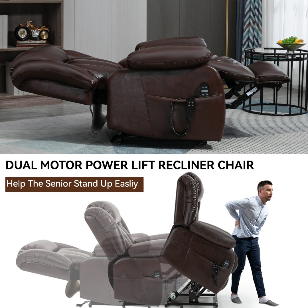 Dual Motor Leather Fabric Power Lift Recliner Chair with Heat and Massage