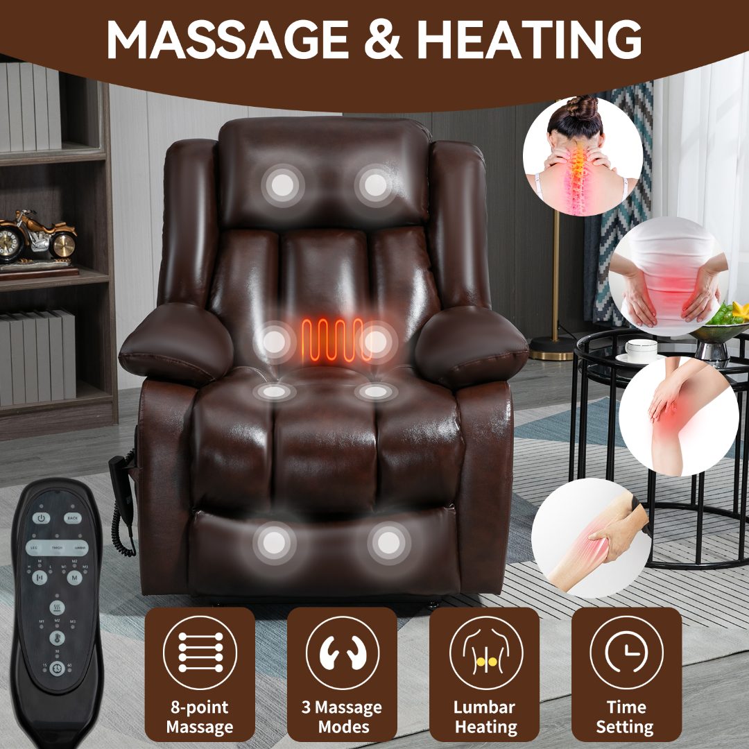 Dual Motor Leather Fabric Power Lift Recliner Chair with Heat and Massage