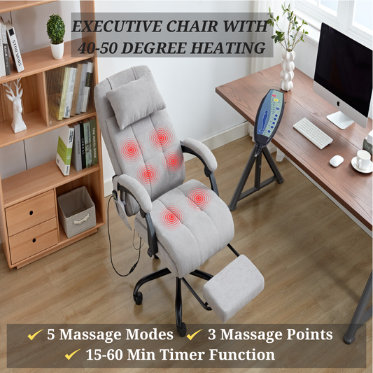 6 Points Massage Office Desk Chair with Heating Functions (Velvet Fabric)