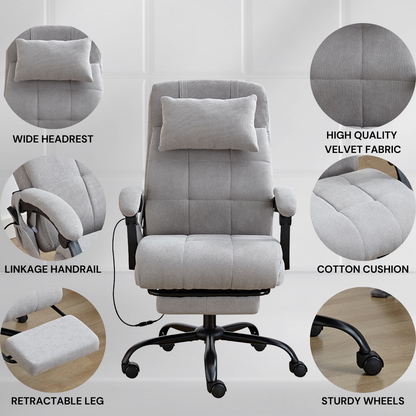 6 Points Massage Office Desk Chair with Heating Functions (Velvet Fabric)