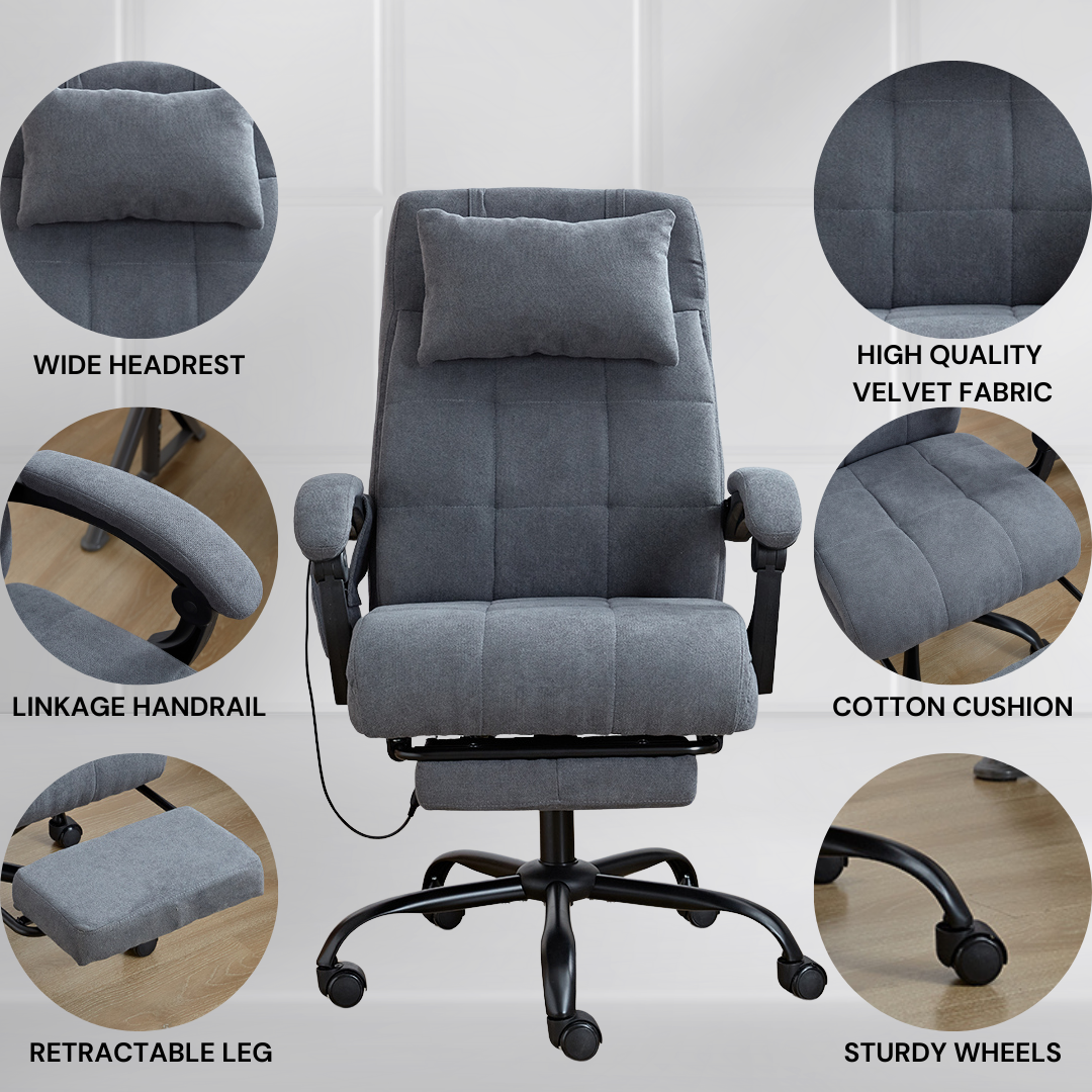 6 Points Massage Office Desk Chair with Heating Functions (Velvet Fabric)