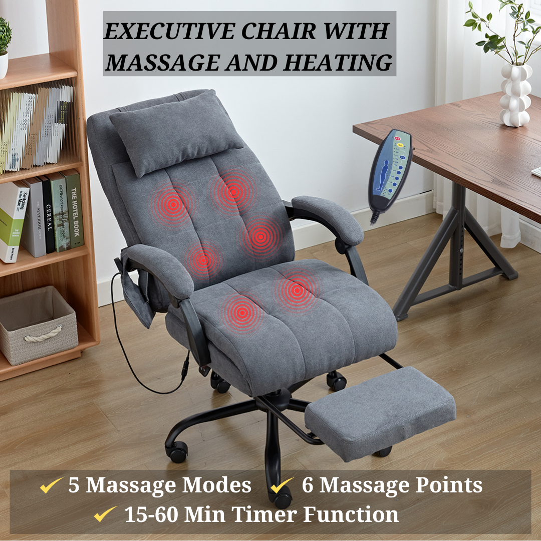 6 Points Massage Office Desk Chair with Heating Functions (Velvet Fabric)