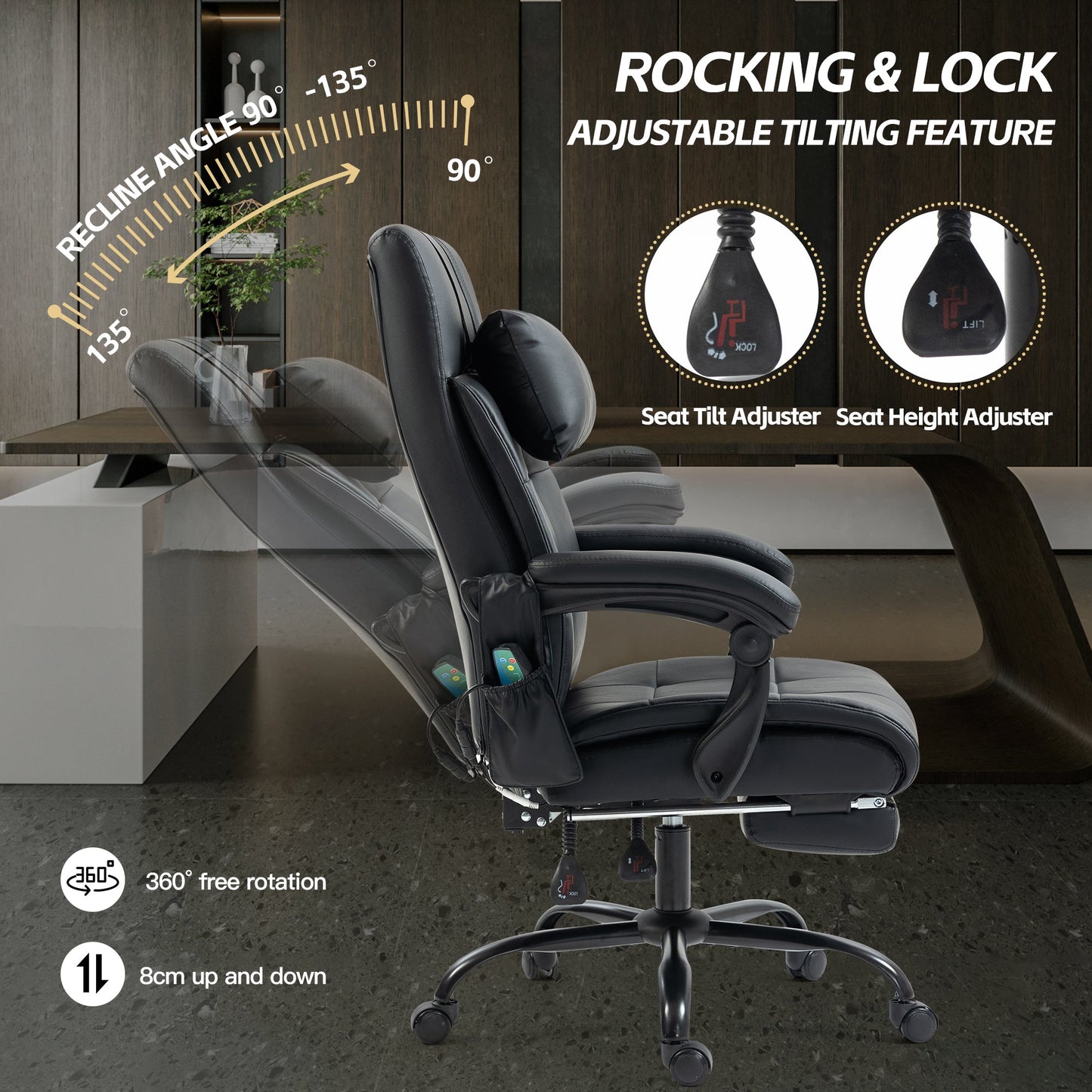 Noosagreen Vibrating Heat Massage Office Chair Reclining Function