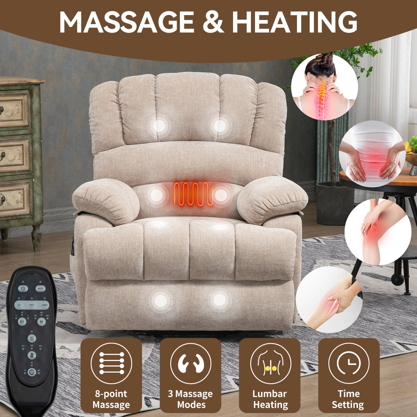 Power Lift Recliner with 8-Points Heat & Massage Function